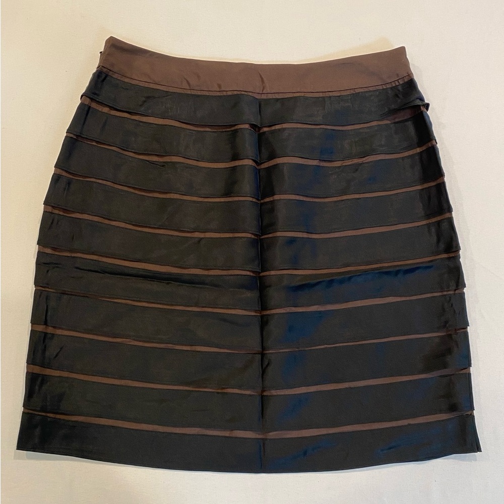 NWT BR Elegant Black and Brown Tiered Women's Silk Pencil Skirt, Office Chic, 6
